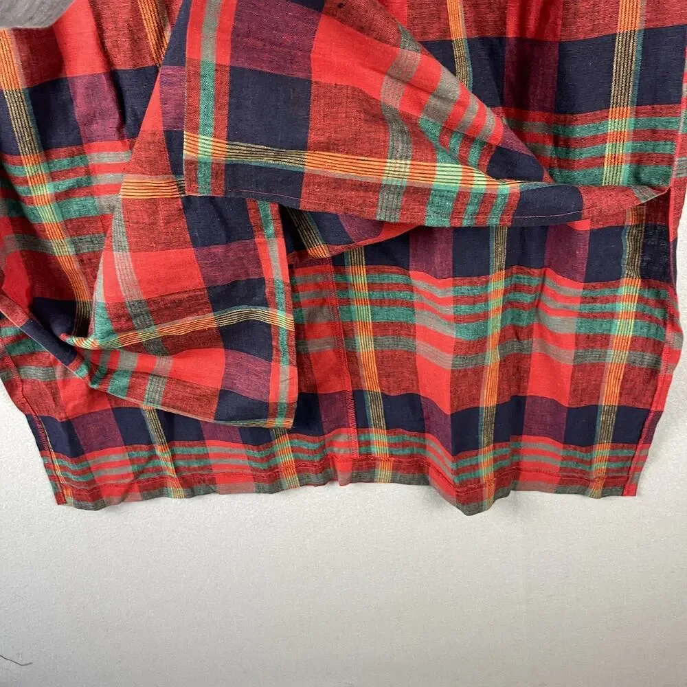 Vintage Lady Dorby Linen Dress Women 20WP Plaid Midi Shawl Collar Cottage NEW - Picture 4 of 14